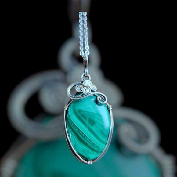 Malachite Silver Necklace Malachite Pendant Unique Design Piece